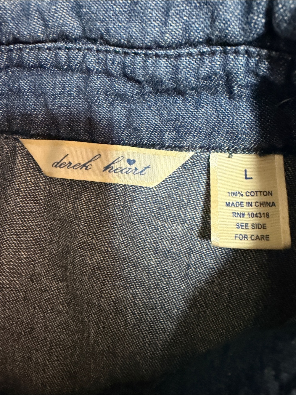 Derek Heart Denim Tunic Dress L 100% Cotton Button Front Roll Tab - Picture 8 of 10